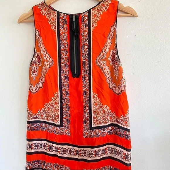 EUC Carmen Elegant Orange Patterned Sleeveless Dress, Lined with Zipper Back - Picture 4 of 12